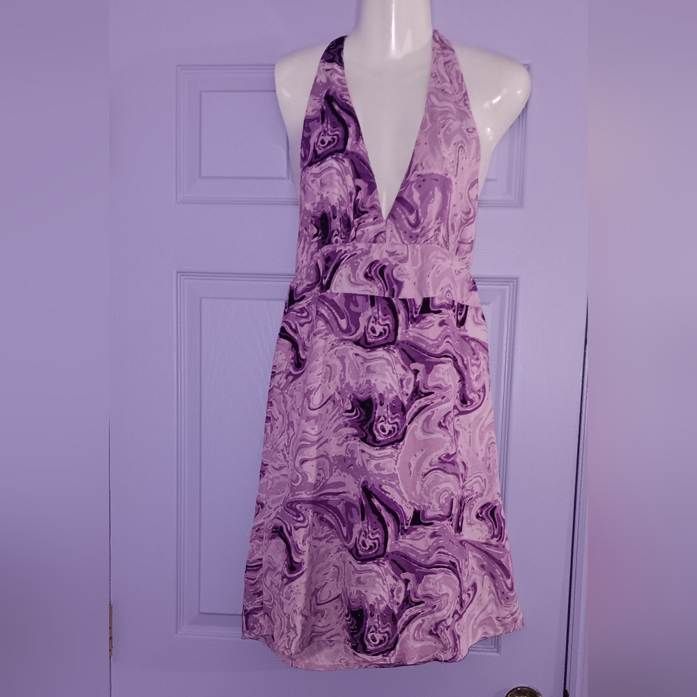 💃🏼HP! Purple Swirl Backless Halter Neck Tie Dress Medium